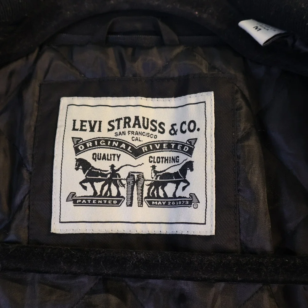 Levi Mens M Bomber Jacket Black Prototype Sample Quilted Zip Up Utility Pocket